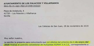 La carta que confirma el fin del peaje de la autopista entre Sevilla y Cádiz fin del peaje
